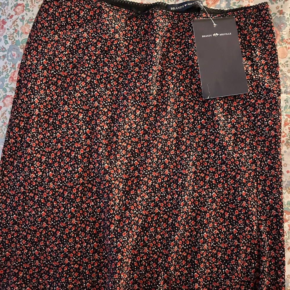 Brandy Melville Black Maxi Skirt with Red Floral Print